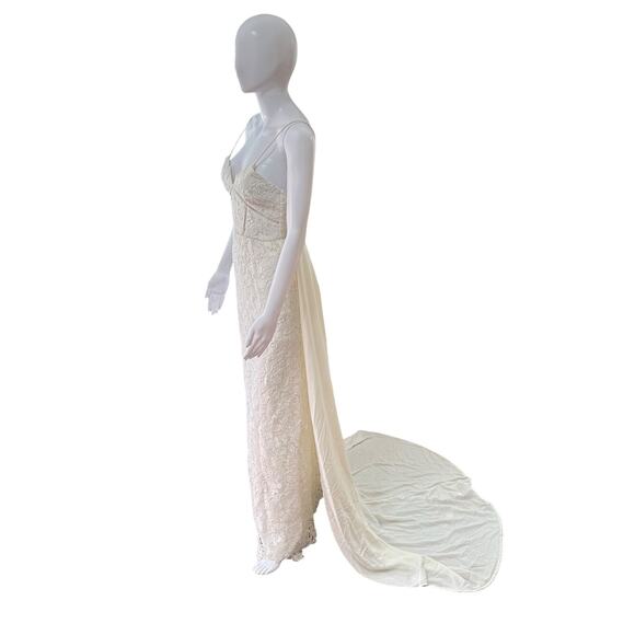 Self Portrait Womens Wedding Bridal Gown Dress Size 0 White Floral Lace Train - Picture 5 of 16